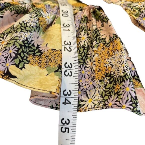 Rokh Silk Split Floral Frill Dress Ruffle Strap Pink Yellow Blue Women's Size 10 - Picture 16 of 16